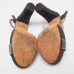 Sergio Rossi Black Leather Open Toe Slingback Espadrille Sandals Size 37