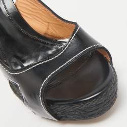 Sergio Rossi Black Leather Open Toe Slingback Espadrille Sandals Size 37