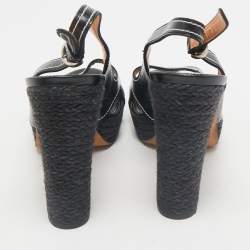 Sergio Rossi Black Leather Open Toe Slingback Espadrille Sandals Size 37