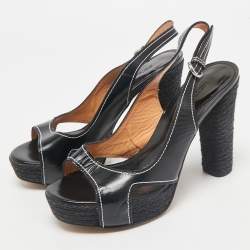 Sergio Rossi Black Leather Open Toe Slingback Espadrille Sandals Size 37