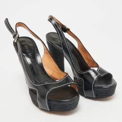 Sergio Rossi Black Leather Open Toe Slingback Espadrille Sandals Size 37