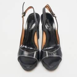 Sergio Rossi Black Leather Open Toe Slingback Espadrille Sandals Size 37