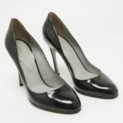 Sergio Rossi Black Patent Leather Round Toe Pumps Size 40