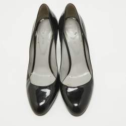 Sergio Rossi Black Patent Leather Round Toe Pumps Size 40