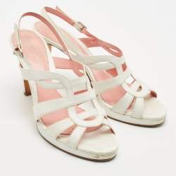 Pre Owned Sergio Rossi White Leather Slingback Sandals Size 40.5