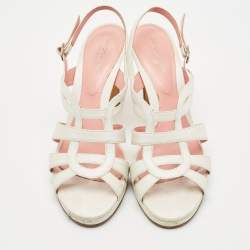 Pre Owned Sergio Rossi White Leather Slingback Sandals Size 40.5