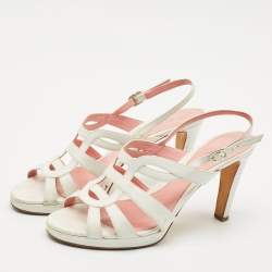 Pre Owned Sergio Rossi White Leather Slingback Sandals Size 40.5