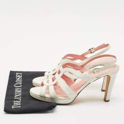 Pre Owned Sergio Rossi White Leather Slingback Sandals Size 40.5