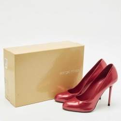 Pre Owned Sergio Rossi Metallic Red Patent Leather Round Toe Pumps Size 38.5