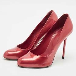 Pre Owned Sergio Rossi Metallic Red Patent Leather Round Toe Pumps Size 38.5