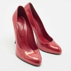 Pre Owned Sergio Rossi Metallic Red Patent Leather Round Toe Pumps Size 38.5