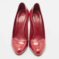 Pre Owned Sergio Rossi Metallic Red Patent Leather Round Toe Pumps Size 38.5