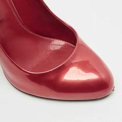 Pre Owned Sergio Rossi Metallic Red Patent Leather Round Toe Pumps Size 38.5