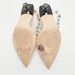 Sergio Rossi Beige/Black PVC Crystals Embellished Slingback Pumps Size 38.5