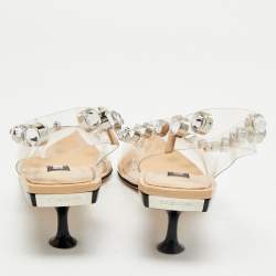 Sergio Rossi Beige/Black PVC Crystals Embellished Slingback Pumps Size 38.5
