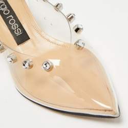 Sergio Rossi Beige/Black PVC Crystals Embellished Slingback Pumps Size 38.5