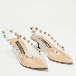 Sergio Rossi Beige/Black PVC Crystals Embellished Slingback Pumps Size 38.5
