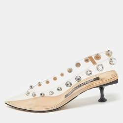 Sergio Rossi Beige/Black PVC Crystals Embellished Slingback Pumps Size 38.5