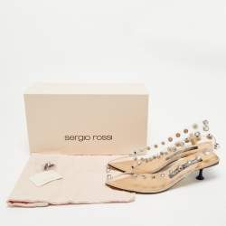 Sergio Rossi Beige/Black PVC Crystals Embellished Slingback Pumps Size 38.5