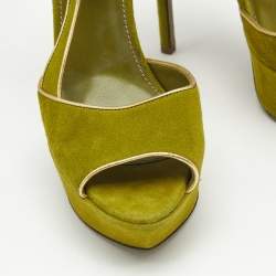 Pre Owned Sergio Rossi Green/Gold Suede and Leather Platform Sandals Size 37