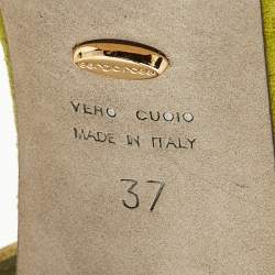 Pre Owned Sergio Rossi Green/Gold Suede and Leather Platform Sandals Size 37