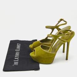 Pre Owned Sergio Rossi Green/Gold Suede and Leather Platform Sandals Size 37