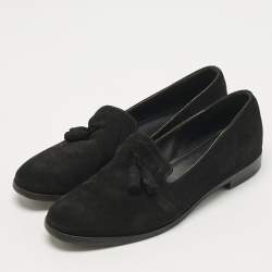 Pre Owned Sergio Rossi Black Suede Tassel Smoking Slippers Size 36.5
