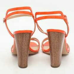 Pre Owned Sergio Rossi Orange Patent Leather Ankle Strap Sandals Size 38