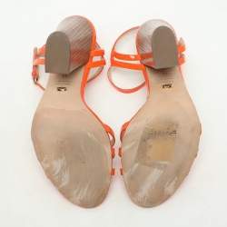 Pre Owned Sergio Rossi Orange Patent Leather Ankle Strap Sandals Size 38