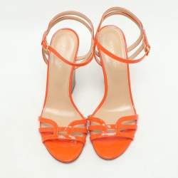 Pre Owned Sergio Rossi Orange Patent Leather Ankle Strap Sandals Size 38