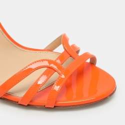 Pre Owned Sergio Rossi Orange Patent Leather Ankle Strap Sandals Size 38