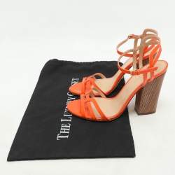 Pre Owned Sergio Rossi Orange Patent Leather Ankle Strap Sandals Size 38