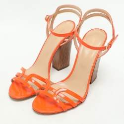 Pre Owned Sergio Rossi Orange Patent Leather Ankle Strap Sandals Size 38