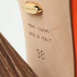 Pre Owned Sergio Rossi Orange Patent Leather Ankle Strap Sandals Size 38