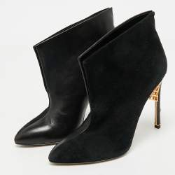 Sergio Rossi Black Suede and Leather Ankle Length Boots Size 38.5