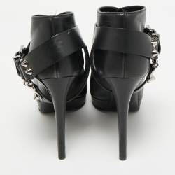 Sergio Rossi Black Leather Studded Ankle Length Platform Boots Size 38