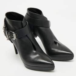 Sergio Rossi Black Leather Studded Ankle Length Platform Boots Size 38