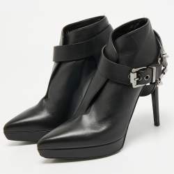 Sergio Rossi Black Leather Studded Ankle Length Platform Boots Size 38