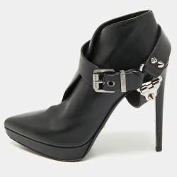Sergio Rossi Black Leather Studded Ankle Length Platform Boots Size 38