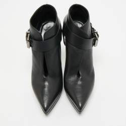 Sergio Rossi Black Leather Studded Ankle Length Platform Boots Size 38