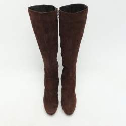 Sergio Rossi Brown Suede Platform Calf Length Boots Size 38