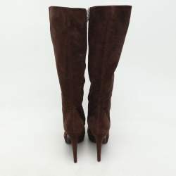 Sergio Rossi Brown Suede Platform Calf Length Boots Size 38