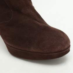 Sergio Rossi Brown Suede Platform Calf Length Boots Size 38