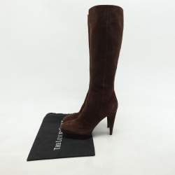 Sergio Rossi Brown Suede Platform Calf Length Boots Size 38