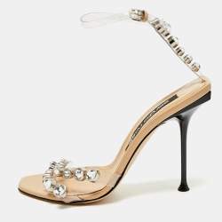 Sergio Rossi Transparent PVC Crystal Embellished Ankle Strap Sandals Size 40