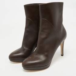 مملوكة مسبقًا Sergio Rossi Dark Brown Leather Zip Ankle Length Boots Size 38.5
