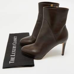 مملوكة مسبقًا Sergio Rossi Dark Brown Leather Zip Ankle Length Boots Size 38.5