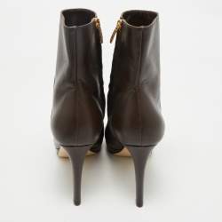 مملوكة مسبقًا Sergio Rossi Dark Brown Leather Zip Ankle Length Boots Size 38.5