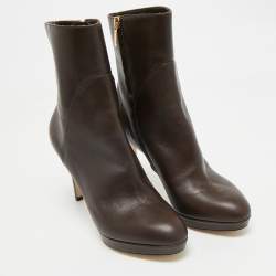 مملوكة مسبقًا Sergio Rossi Dark Brown Leather Zip Ankle Length Boots Size 38.5