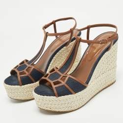 مملوكة مسبقًا صندل إس بادريل بلاتفورم سيورجيو روسي دينيم أزرق كحلي/بني جلد مقاس 40.5